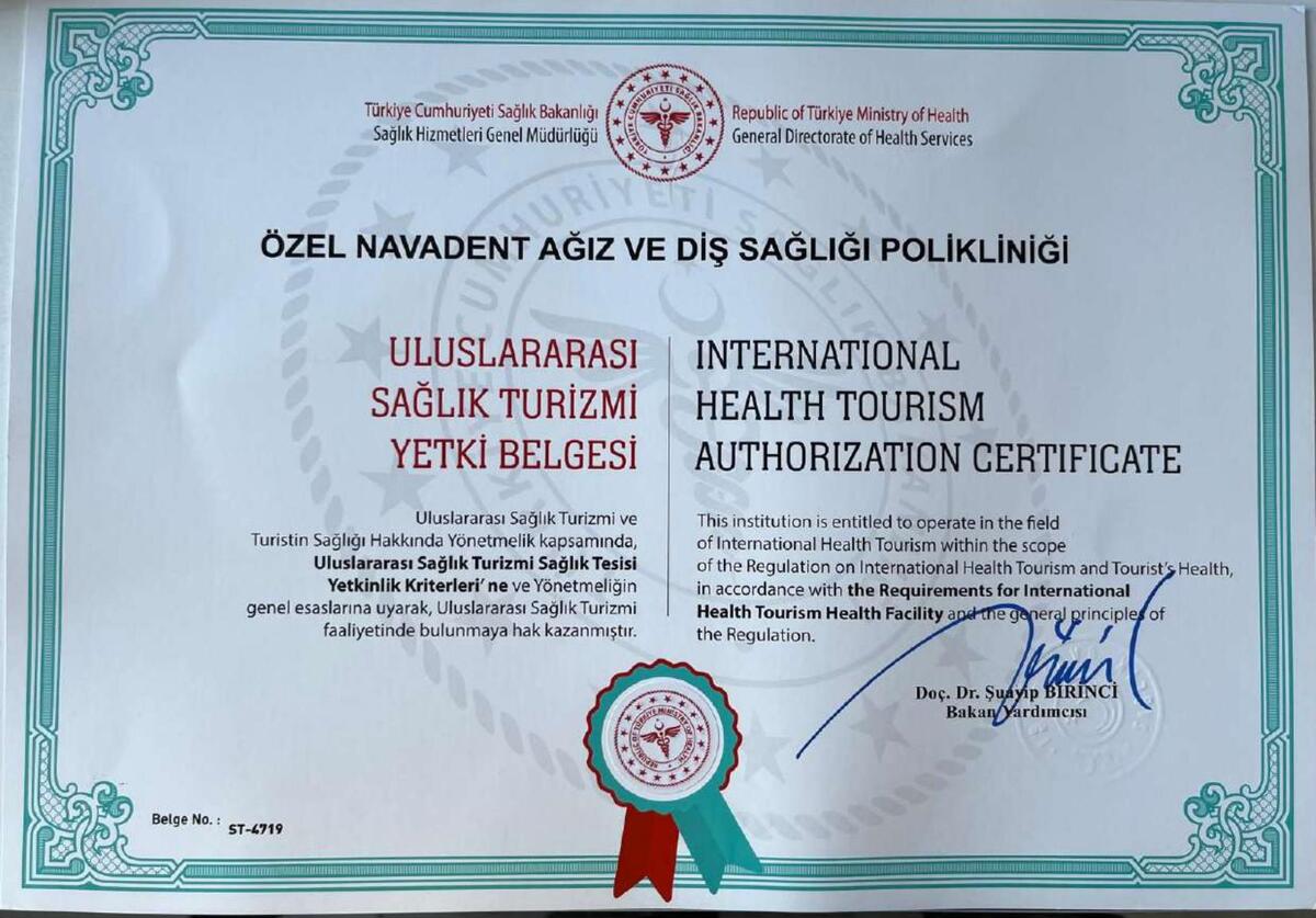 Uluslararası Sağlık Turizmi Yetki Belgesi - Belge No: ST-4719